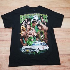 Ghostbusters Movie T-Shirt Mens Large Black Ecto-1 Cast Slimer 100 Cotton
