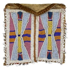 Rare Beaded Crow Beadwork Bag 1870s 8" Long 8.5" Wide