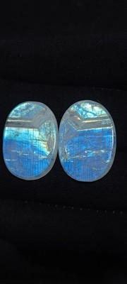 Carat 40 Moonstone Rainbow Cabochon Flashy Pair Size 20x27x4mm For Jewellery 