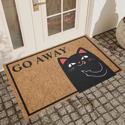 Lustige Fußmatte mit schwarzem Katzenmotiv - GO AWAY - weich und langlebig - als Geschenk