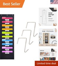 Heavy Duty Nylon Pocket Chart - 10 Pocket Organizer with Over Door Hangers
