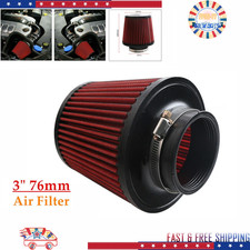 3 76mm High Flow Inlet Cold Air Intake Cone Replacement Dry Air Filter Red