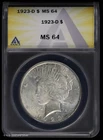 1923-D $1 Peace Silver Dollar ANACS MS 64 | Uncirculated UNC BU