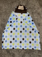Baby Gear Monkey Blue Green Brown Polka Dot Hooded Blanket