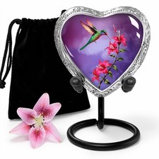 Purple Hummingbird Small Heart Shaped Keepsake Urn for Ashes Adult Male Female