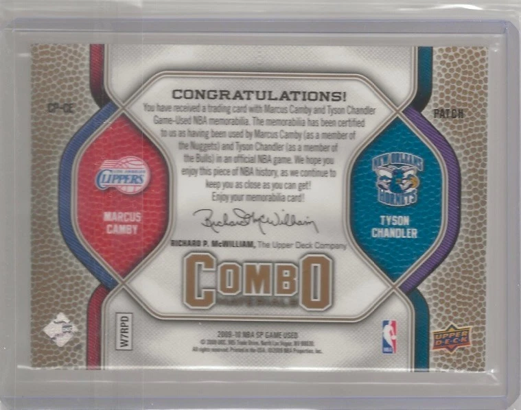 Parche combinado Marcus Camby Tyson Chandler 2009 Upper Deck SP #53/99 usado Foto 2 de 2