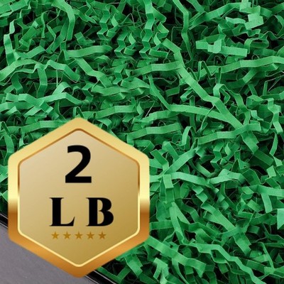 2 LB Green Crinkle Cut Paper Shred Filler, Gift Basket, Confetti, Box Stuffing