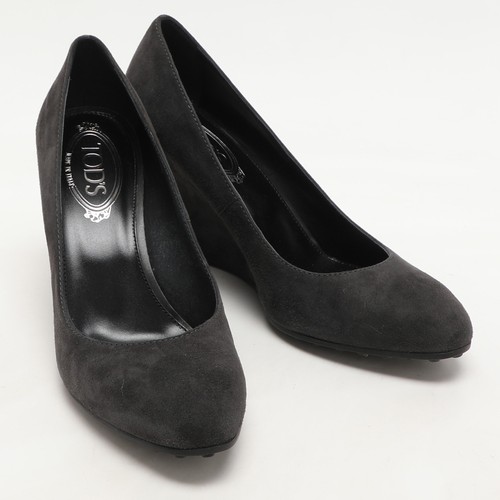 Tod's Grey Suede Wedge Pumps Size 38.5 - Picture 4 of 9