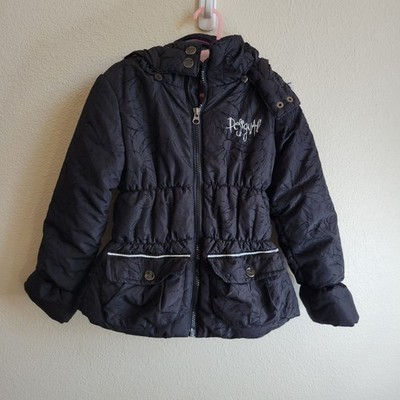 Desigual Girls Black & Pink Puffer Winter Jacket with Hood Size 5/6