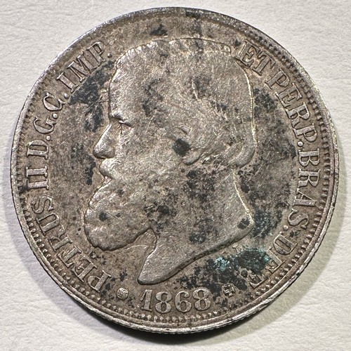 1868 Brazil 200 Reis Dom Pedro II Silver Type Coin