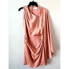 Asos Design Satin One Sleeve Draped Mini Dress Dusty Rose Pink 6 Asymmetrical