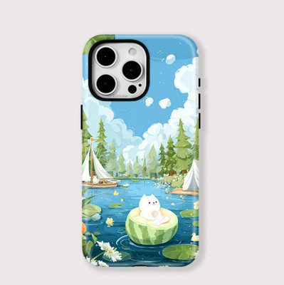Süße Katze Fluss Float Art Hülle iPhone 17 16 15 14 13 12 11 Pro Max Hülle