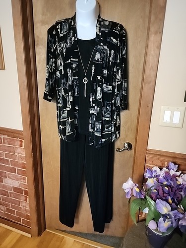 R&M Richards Wm's Size 18 Black & Gold 2 Piece Wide Leg Dressy Party Outfit 5963
