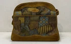 Vintage 70s The French Company Brown Suede Patchwork Tapestry Crossbody Bag