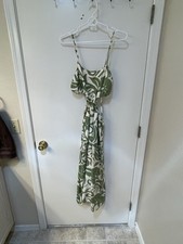 Cutout Dress Spaghetti Straps Green White No Tag