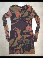 PrettyLittleThing Renaissance Print Multicolor Ruched Cutout Bodycon Dress Size4