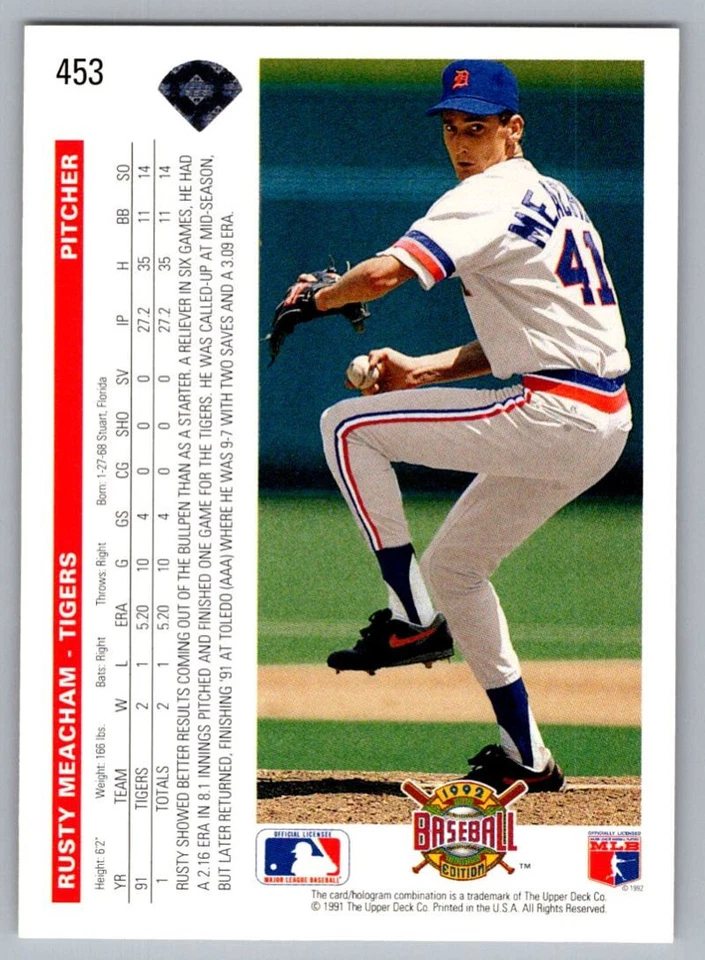 1992 Upper Deck Rusty Meacham Detroit Tigers #453 - Image 2 of 2
