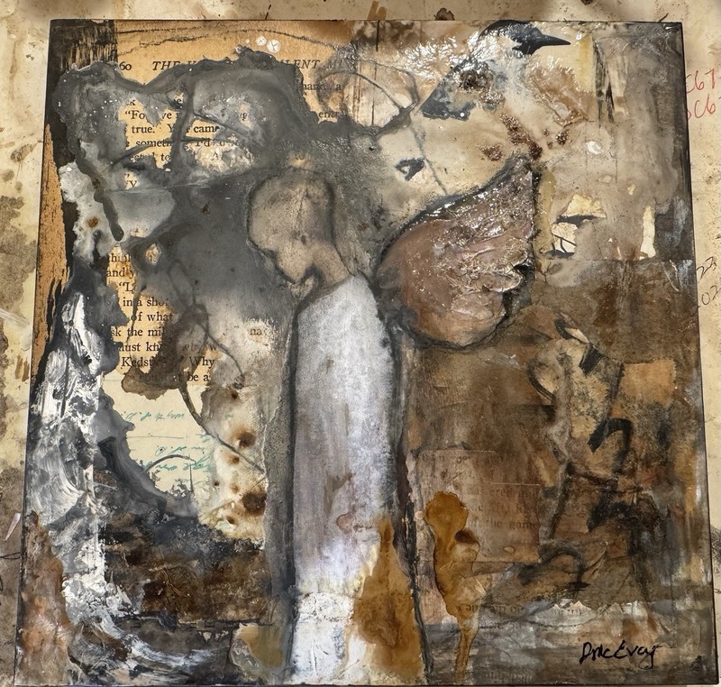 Original Mixed media Outsider Art 8”x8” Collage Art.  “Solitude”