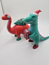 ANKYO Lot Of 2 Christmas Dinosaur Plastic Toy Figure Brontosaurus T Rex Cake Top