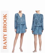 Ramy Brook Printed Landa Blue Animal Print Long Sleeve Short Dress M(estimated)