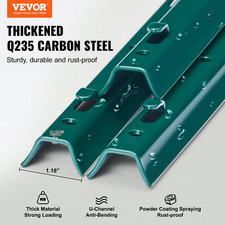 6 Feet Fence Post, 10 Pack U-Channel Heavy Duty Metal Fence Posts, Green