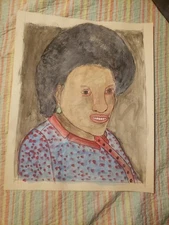 BLACK AMERICANA ART M.C. 5 CENT JONES ORIGINAL PAINTING WOMAN PORTRAIT 16" X 20"