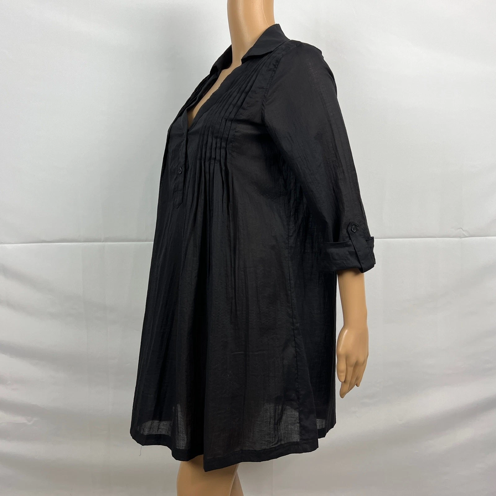 VETEMENTS Abito camicia tunica Kenneth Cole Reaction SMALL nero Popover plissettato semi trasparente