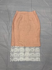 Vintage Emmanuelle Khanh Paris Peach Pink Pencil Skirt Lace Hem Made in France