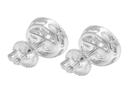 10k Flower Cluster 1CT Diamond Stud Earrings 9MM - Picture 4 of 5