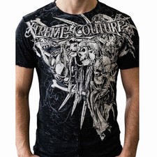 Camiseta XTREME COUTURE by AFFLICTION Negra OUTLAW Manga Corta Calce Ajustado Nueva con Etiquetas