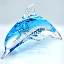 Vintage Fifth Ave Hand-Blown Crystal Art Glass Dolphin Figurine | Coastal Decor