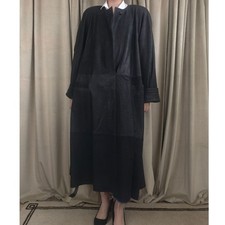 Vintage Mario Valentino Black Full Length Leather Trench Coat Dress
