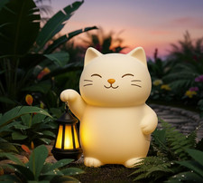 Solar Cat Garden Statue Outdoor Garden Art, Lawn Ornaments Patio Yard Decor,