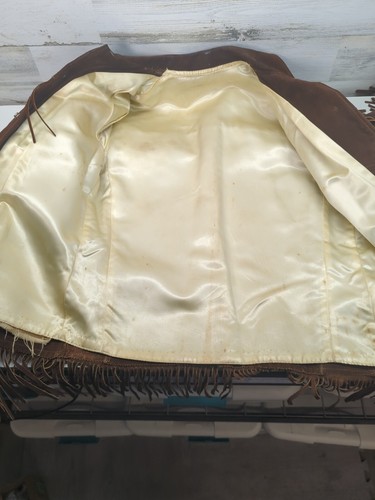 Chaqueta vaquera vintage de cuero con flecos marrones del medio oeste aspecto S/M - Imagen 8 de 18
