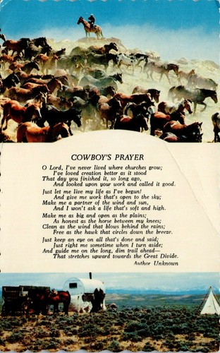 1971 Cowboys preghiera smerlata illustrata cartoline d'epoca USA - Foto 3 di 3