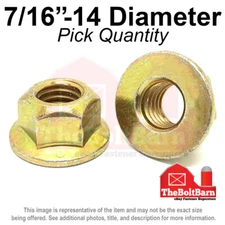 7/16"-14 Grade 8 (G) Hex Flange Top Lock Nuts Coarse Zinc Yellow (Pick Quantity)