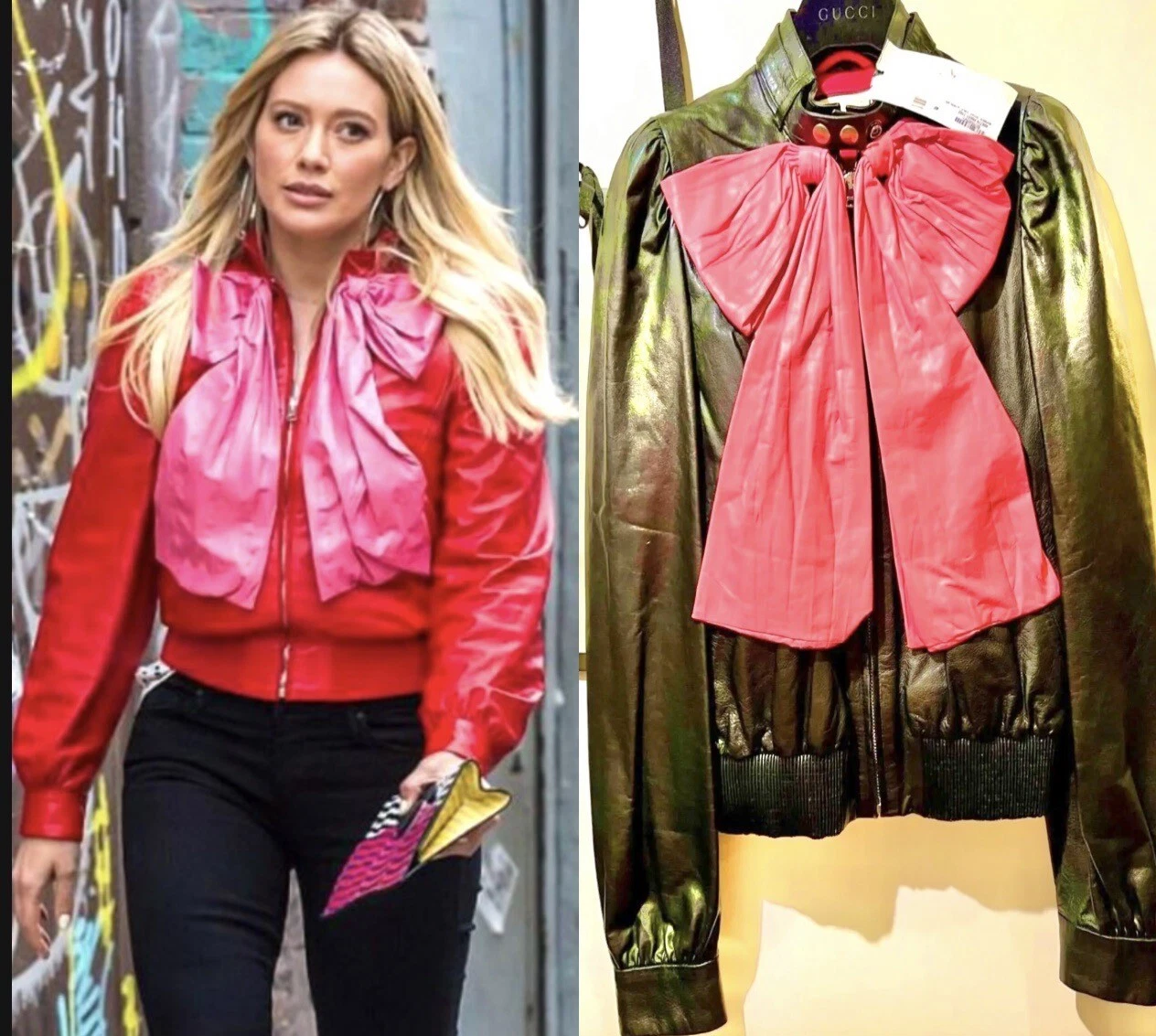 5K Nuovo Gucci 2017 Giacca Bomber Pelle Nera 40 42 2 4 6 Cappotto Top Rosa Fiocco S M