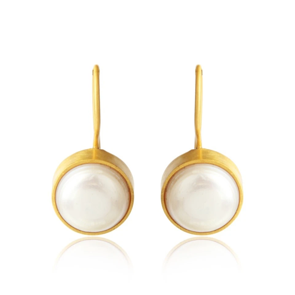 18K Gold Plated Genuine Round Pearl Drop Dangle Earrings Gift Jewelry Under 30 - image 4 of 4