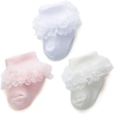 Baby Girl Socks Newborn Triple Lace Ruffle Socks Turn Cuff Socks 3 Pairs Ankl...