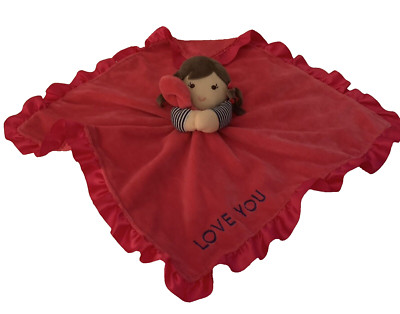 Carters Baby Doll Lovey Love You Pink Ruffle Satin Security Blanket Rattle 