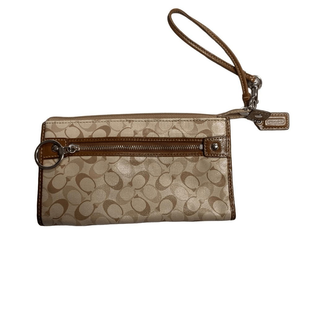 COACH Signature Wallet Clutch Zipper Closure Tan Brown 4X7