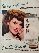 1943 Womans Home Companion Ad RITA HAYWORTH Max Factor Make Up Hollywood