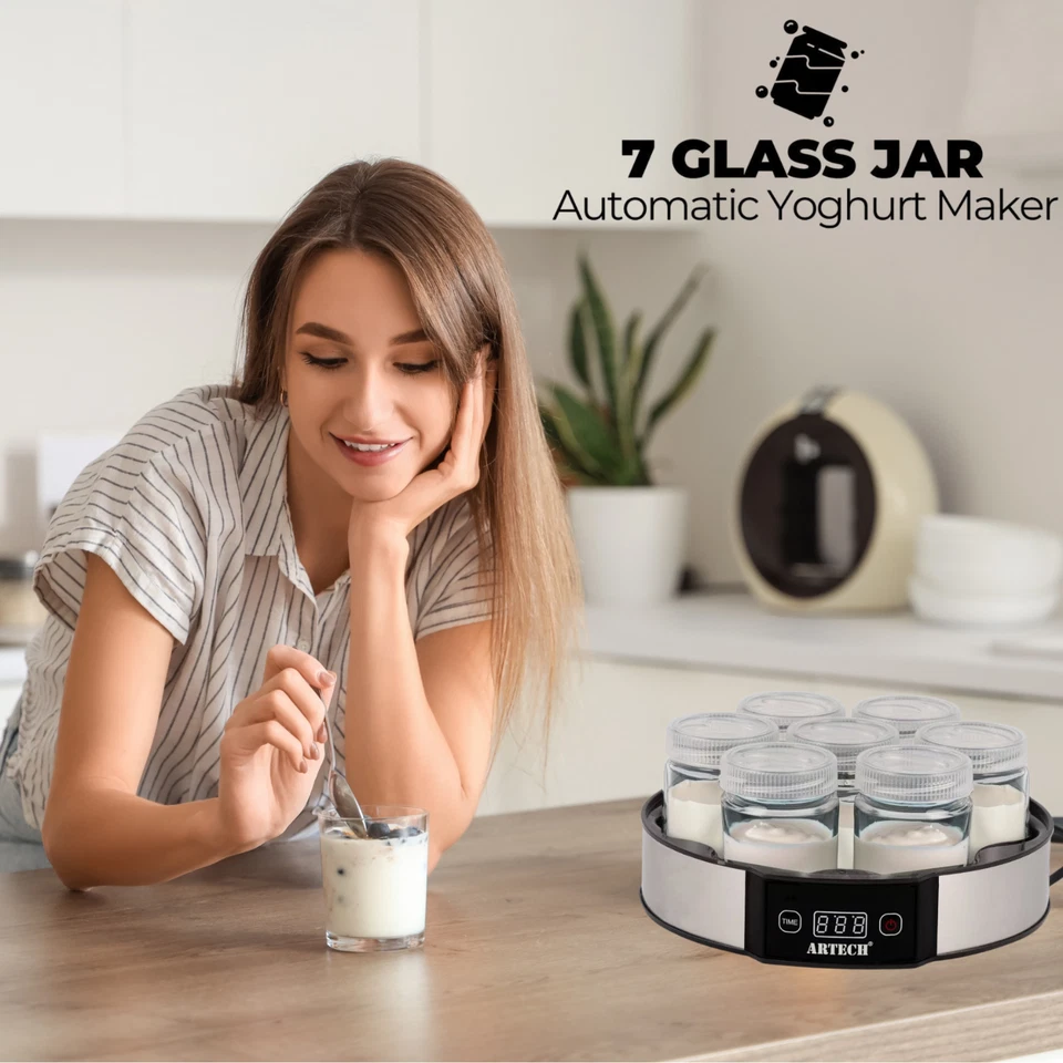 Digital Yogurt Maker with 7 Glass Jars Electric, Compact, Stainless Steel - Image 4 of 4
