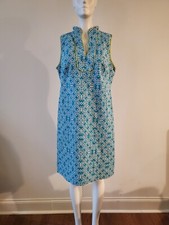 Eliza J Womens 12 Shift Dress Teal Blue Geometric Print Sleeveless Lime Piping