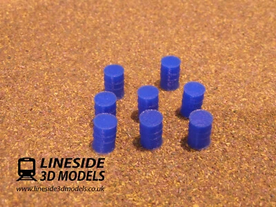 LINESIDE 3D MODELS 8 x 1:76 Scale OO Gauge 200L Oil Barrels (LS1008) 3D Printed Model BLUE