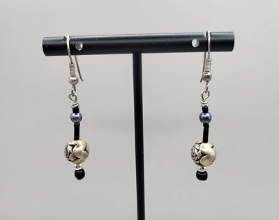Artisan Southwest Silver Tone Cabbage Rose Filagree Pierces Hook Dangle Earrings