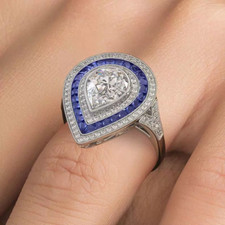 3.51CT White  Blue Simulated Sapphire Triple Halo Style Women Engagement Ring