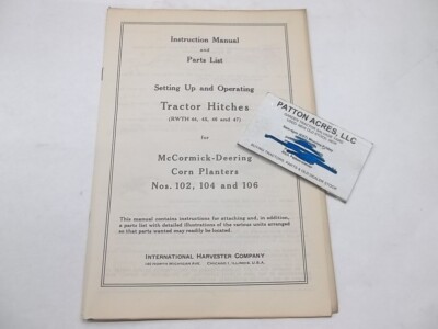 Instruction Manual for McCormick-Deering Farmall Tractor Hitches 102 104 106