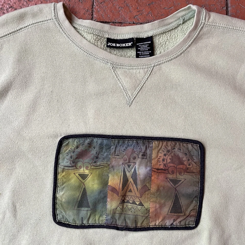 复古 Joe 拳击运动衫绿色中号抽象西南蜡染布贴 — 第 2/4 张图片