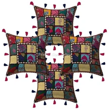 Boho Hippie Yoga Pillow Case Cushion Cover Black Vintage Bohemian Meditation